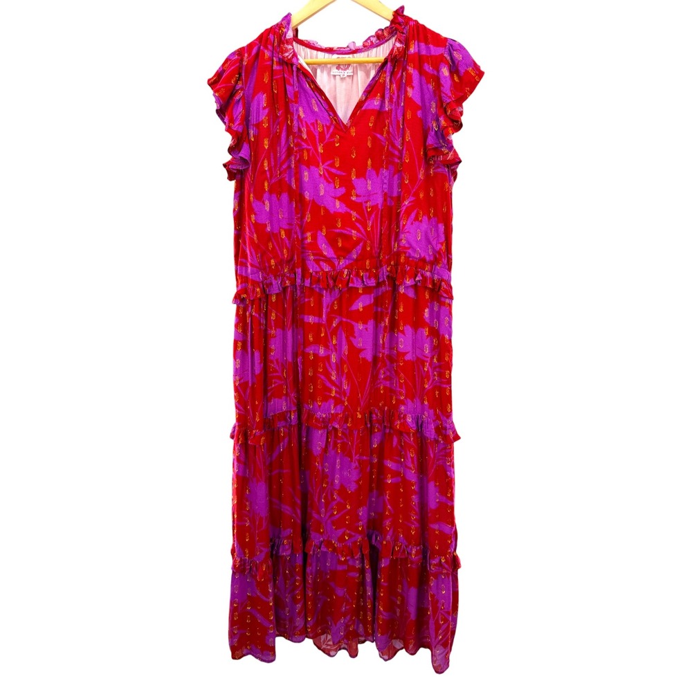 Victoria Dunn Feminine Classic Coquette Maximalism Ruffle Puff Maxi Dress M